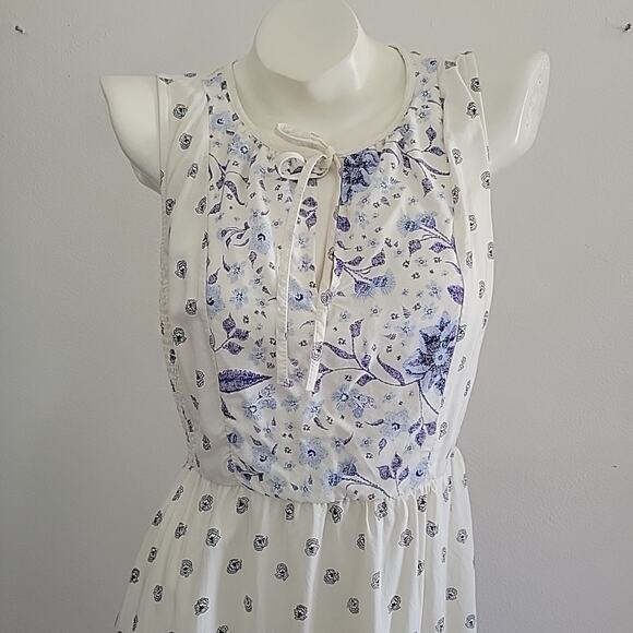 Old Navy Floral Fit Flare Midi Dress Sleeveless Self Tie Keyhole Boho Cottage - Picture 5 of 10